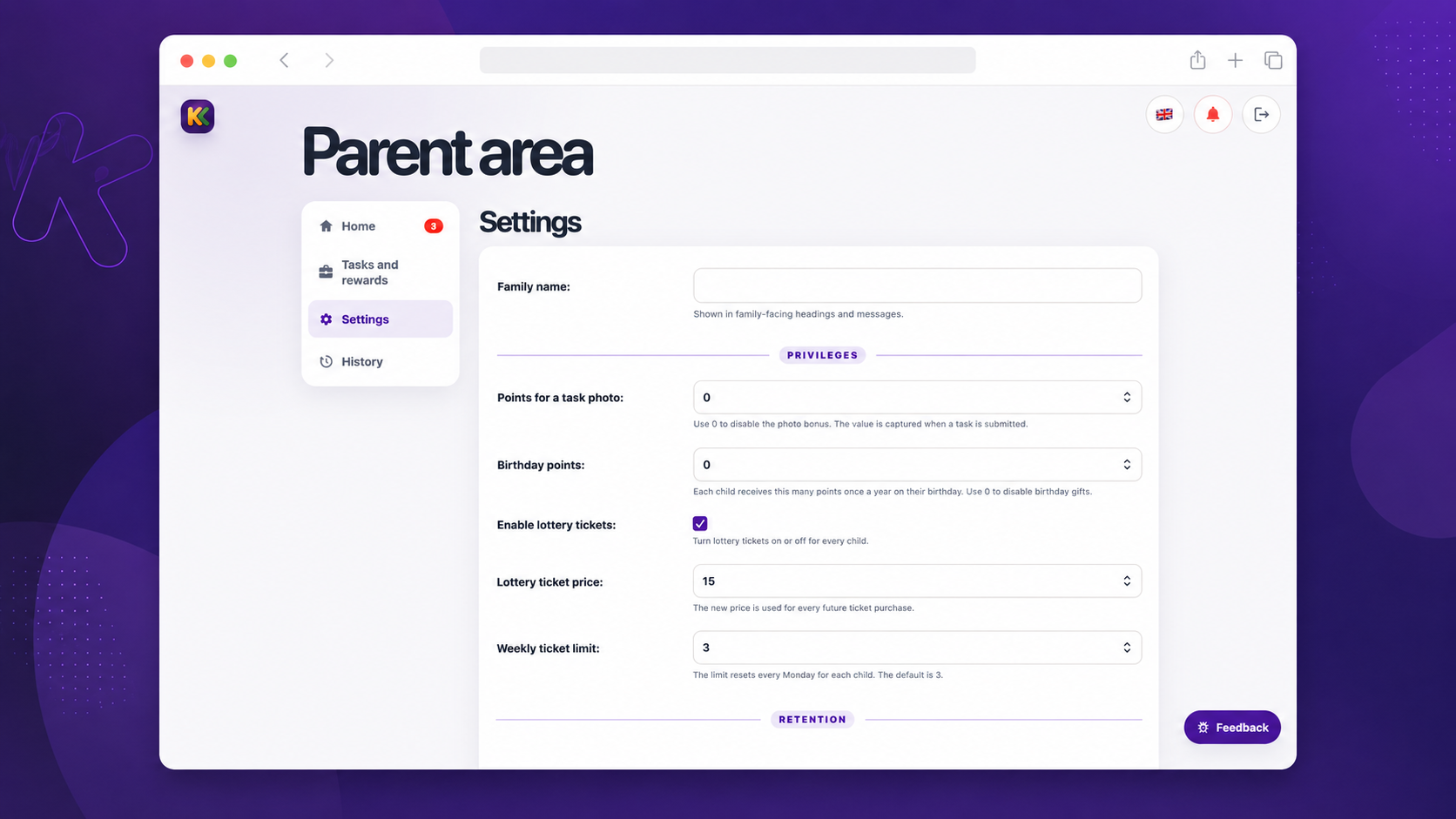 English parent settings